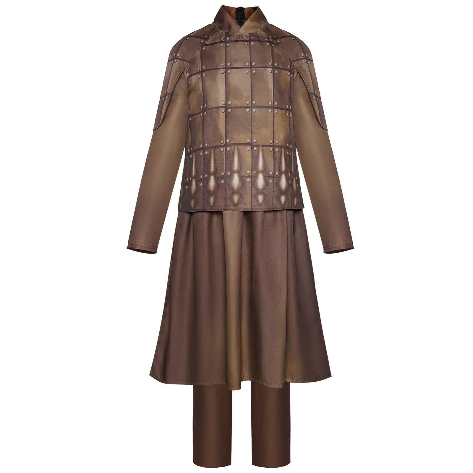 Hot Sale China Terra Cotta Warriors Cosplay brown jumpsuit Costume Halloween Party with mask