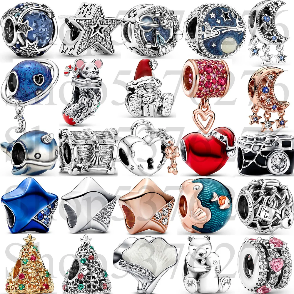 

925 Sterling Silver Bead Festive Mouse Stocking Ocean Waves Fish Camera Charm For Fashion Women Bracelet Bangle Gift DIY Jewelry