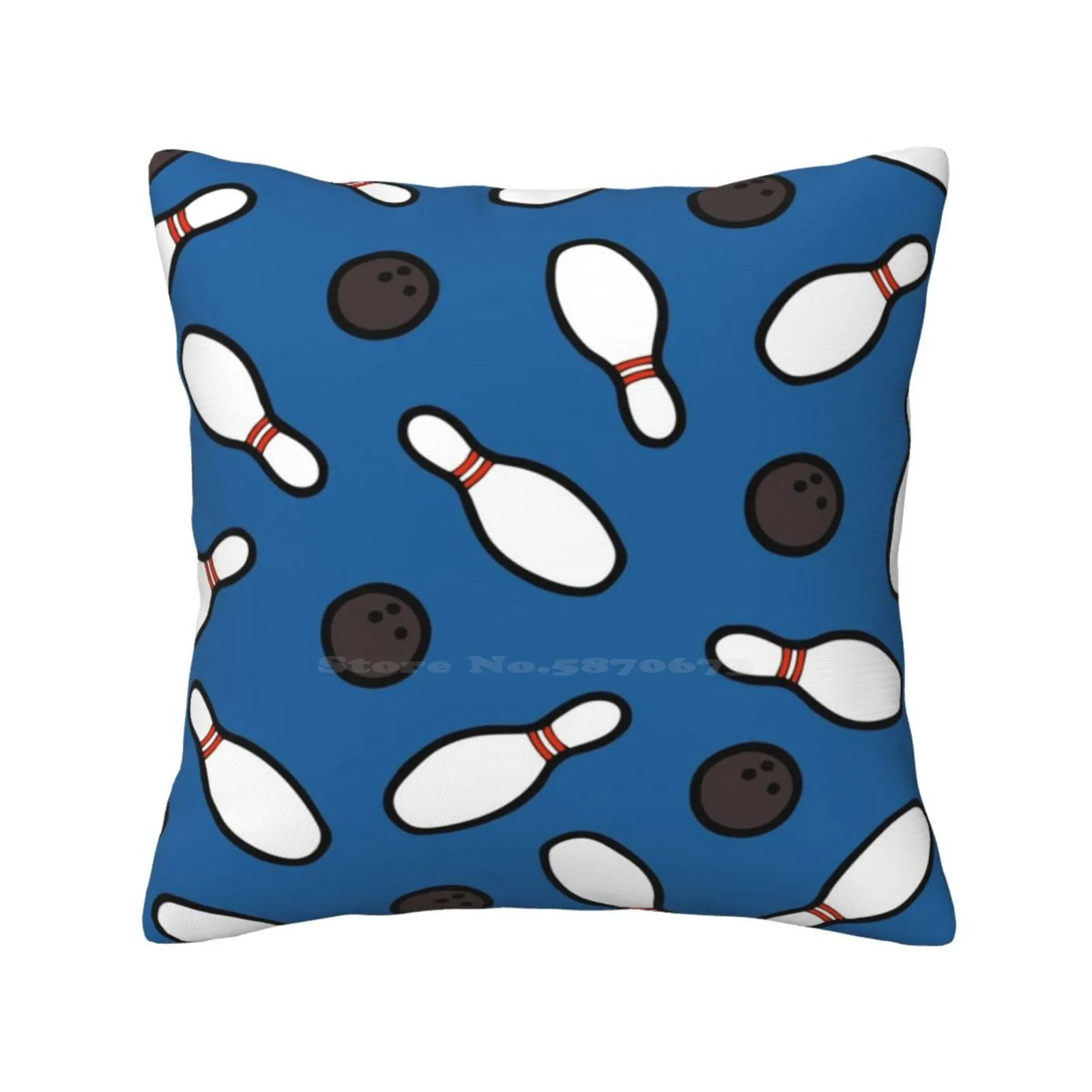 Bowling For Pins Pattern Funny Cute Decor Square Pillowcase Bowling Ten Bowls Balls Fifties Pattern Blue White Red Stripes