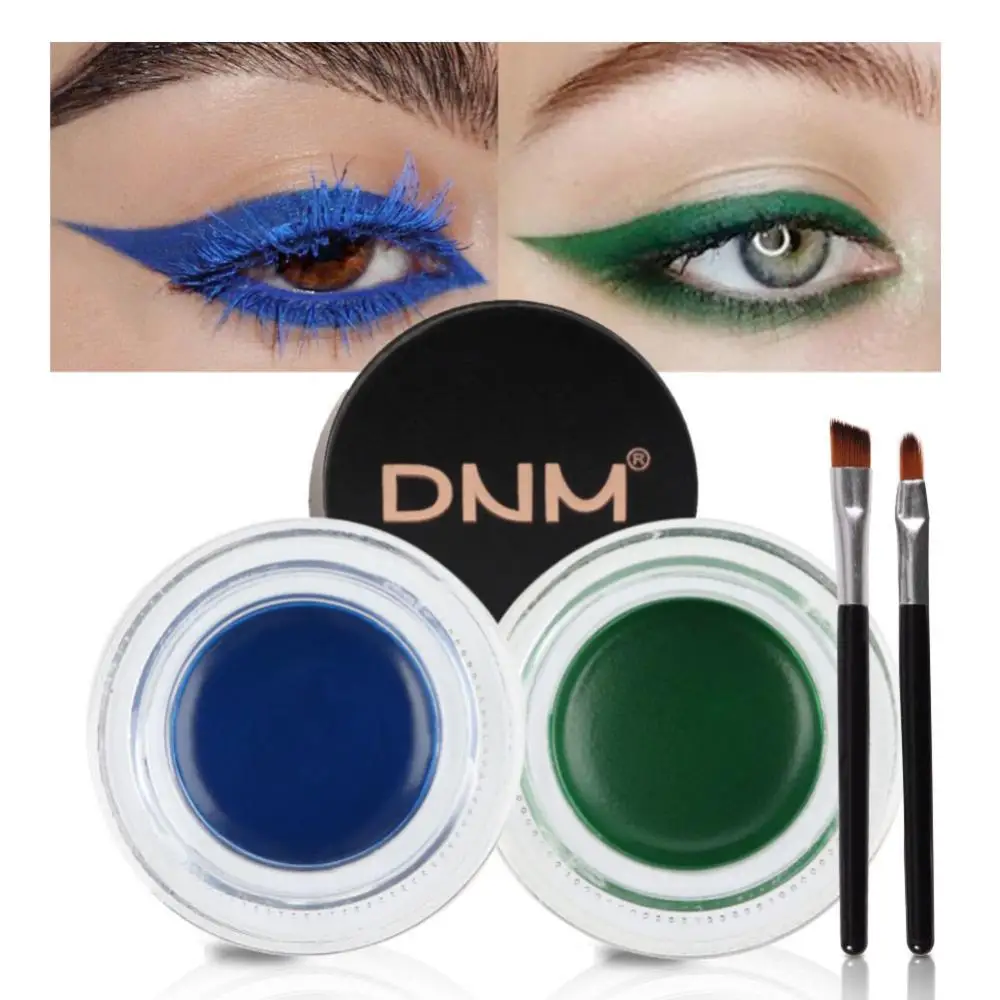 2 Stuks Bruin Zwart Eyeliner Gel Crème Blijvende Make Up Waterdicht Smudge-Proof Cosmetica Set Eye Liner + Borstels