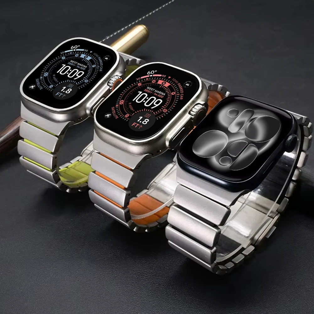 

Магнитный ремешок для Apple Watch Ultra 3 2 ремешка 49 мм 44 мм 45 мм 46 мм из нержавеющей стали Силикон correa iWatch series 11 10 SE3 98765
