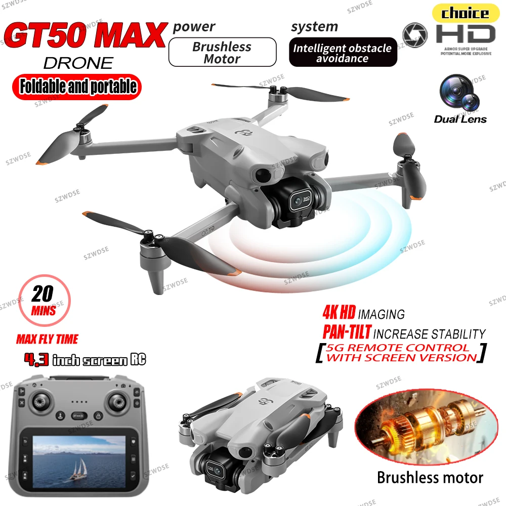 2025 Neue GT50 Drohne 4K mit Bildschirm Bürstenloser optischer Stream Positionierung Quadcopter mit Kamera FPV WIFI Anfänger Flugzeug Spielzeug Geschenk