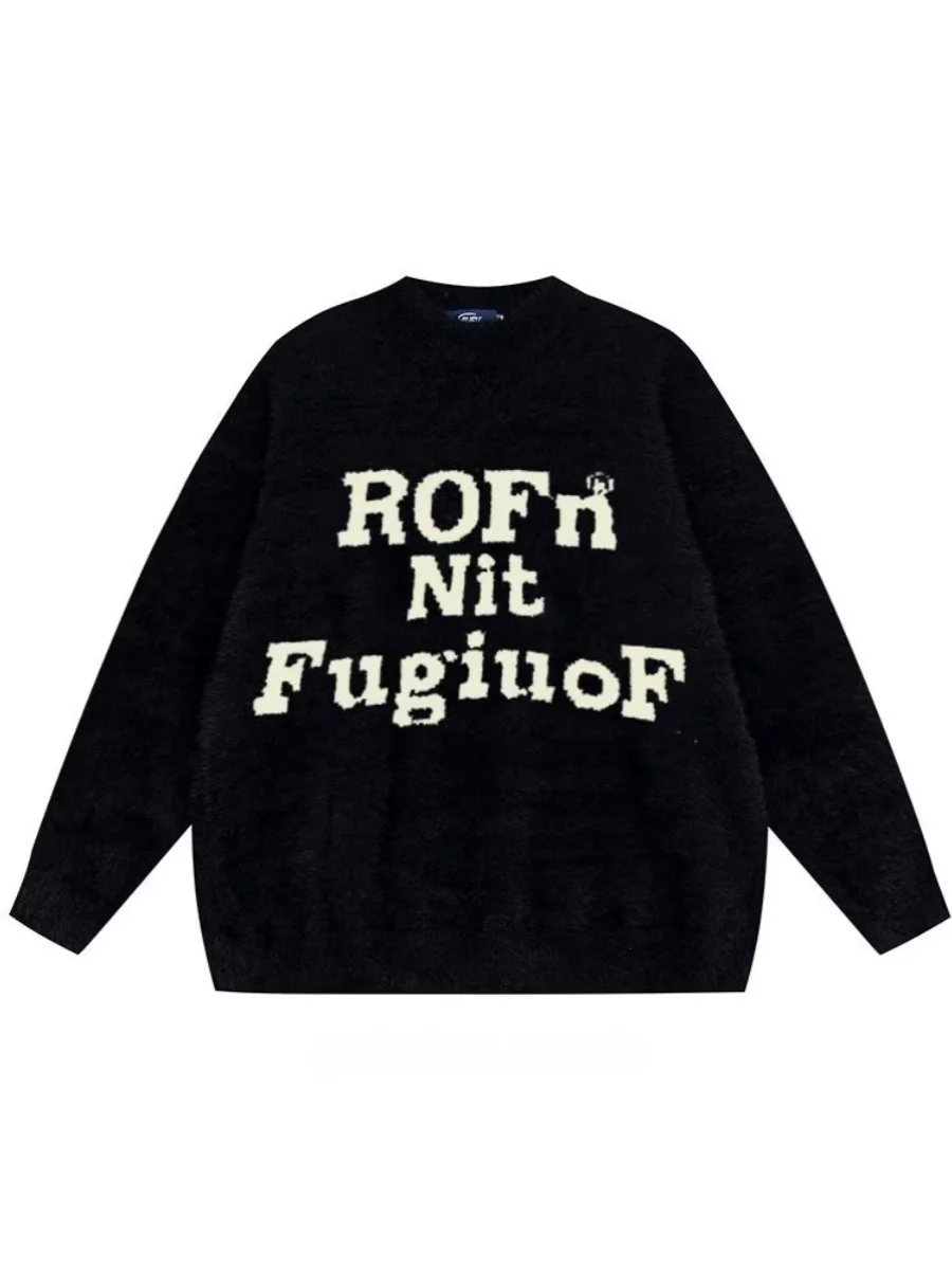 

Loose Fit Couple Sweaters Thiened American Letter Knitwear High Street College Sle Men's Women's Autumn Winter Clothes