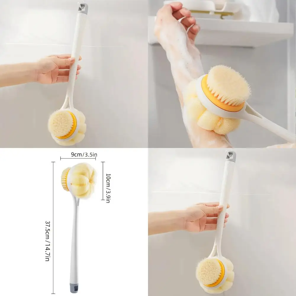 1pc Double Sided Long Handle Shower Brush Soft Bristle Bath Brush Exfoliating Massage Body Back Scrub Brush Skin Cleansing Bath