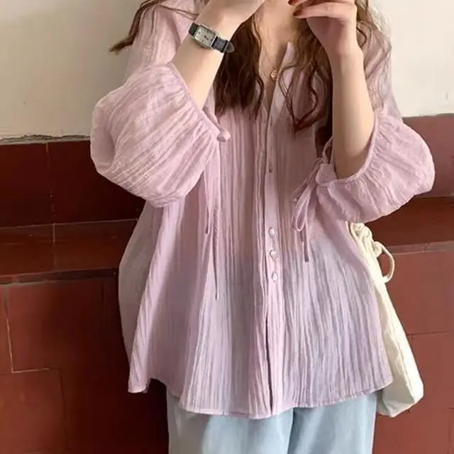 

Свободная женская летняя рубашка с защитой от солнца, тонкая, с рукавами-фонариками, удобная верхняя одежда больших размеров, модный художественный стиль