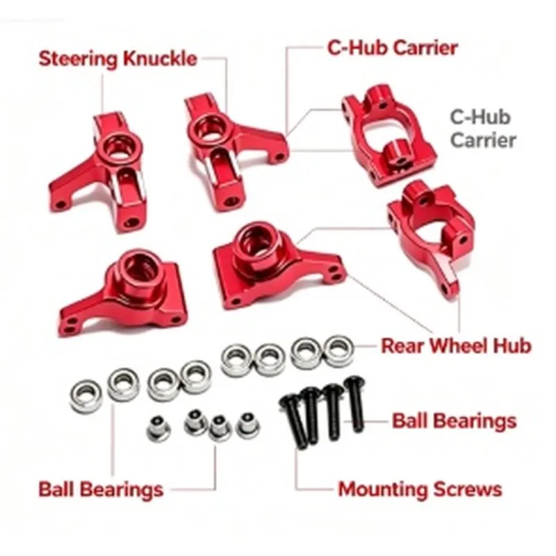 MACH-Metal Upgrade RC Parts Kit- Front Steering Cup C-Hub Rear Hub Carrier Set For WLTOYS 144001 124017 124019