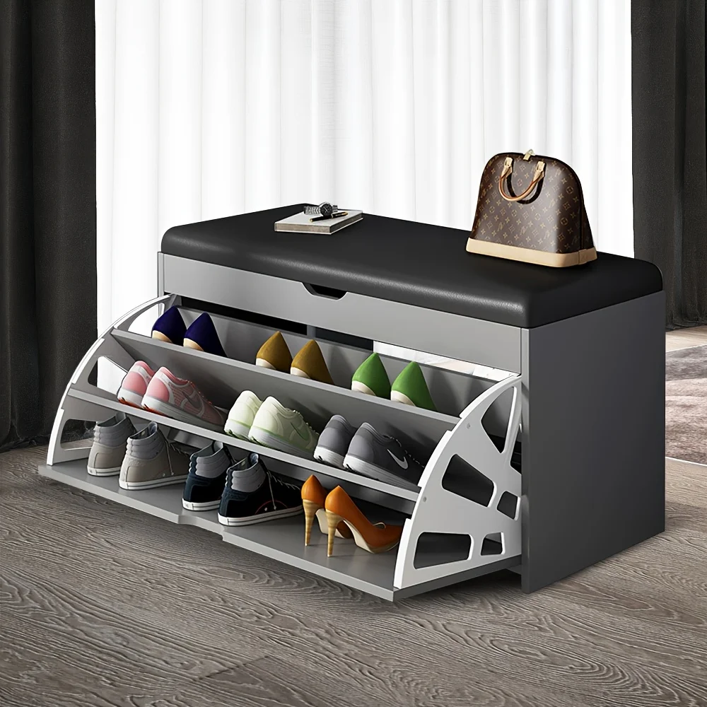 Shoe Cabinet with Bench 3-Tier Storage, Foldable Shoe Rack Organizer with Seat for Entryway, Hallway Closet Organizer for Small image 3