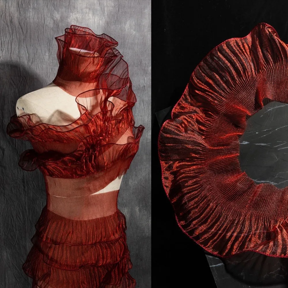 2025 1 ヤードグラデーションレース生地 DIY 透明プリーツレースリボン 15 センチメートル幅オーガンザ生地パッチワーク装飾