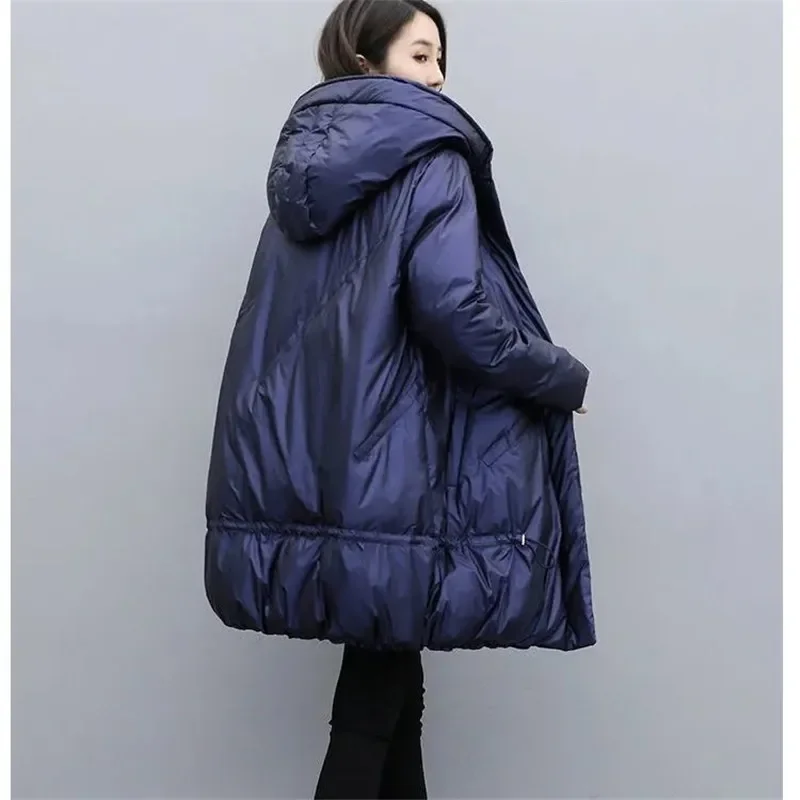 Thicken Parka Winter Glossy Down Cotton Jacket 2024 Fashion Korean Loose Hooded Coat Female Warm Windproof Snow Outwear Parkas