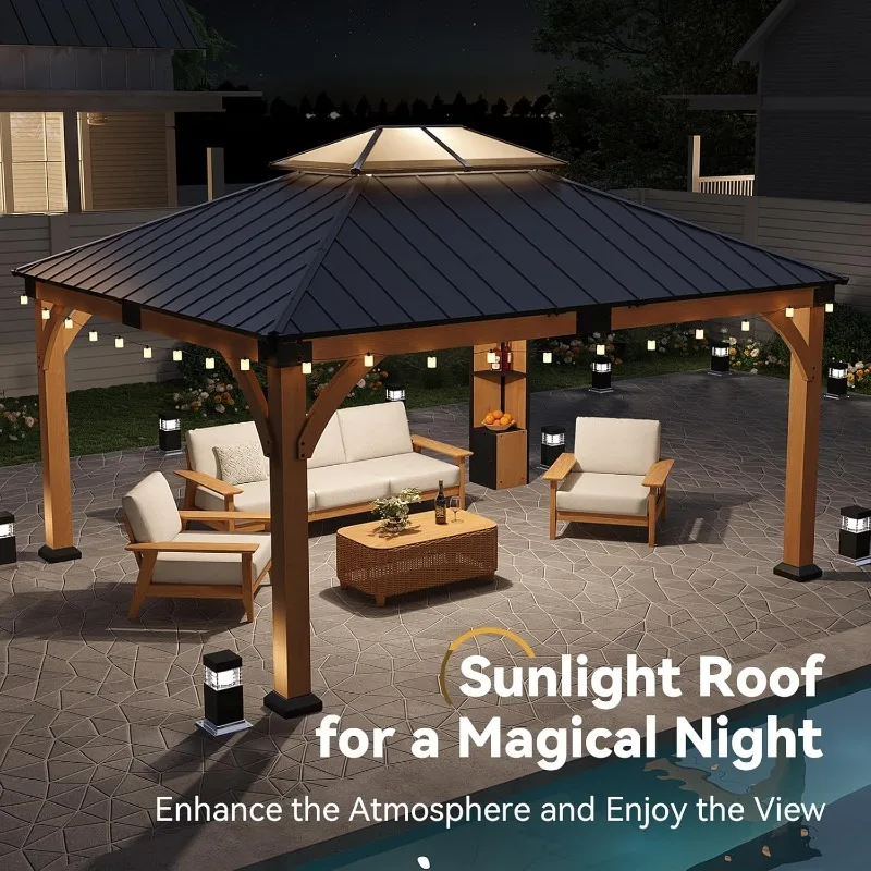 شرفة أرز مقاس 12 × 14 قدمًا مع خزانة تخزين وسقف فولاذي مزدوج ولوحة لأشعة الشمس #2