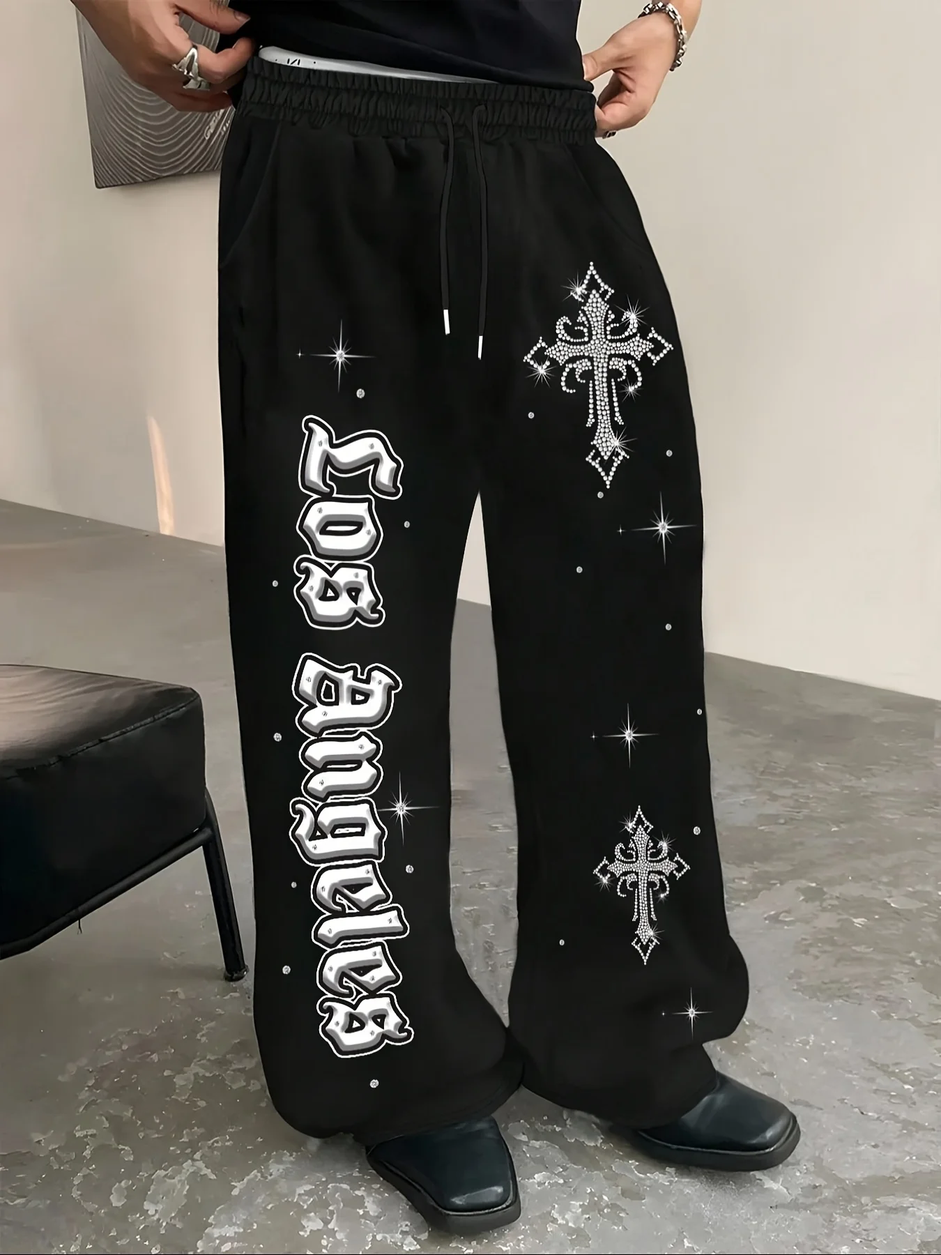 Men's jogging pants, Los Angeles&cross printed sweatpants, street hip-hop, elastic waistband, comfortable pants