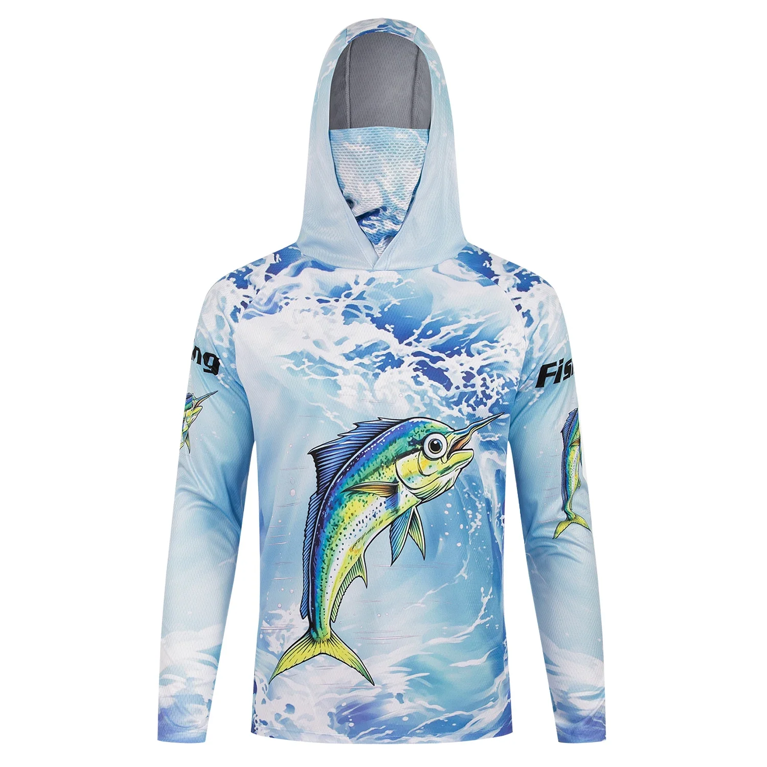 Mens UPF 50+ UV Protection Hooded Forest Camo Fishing Shirts Quick Dry Breathable Lightweight Long Sleeve Face Mask Outdoor Gear