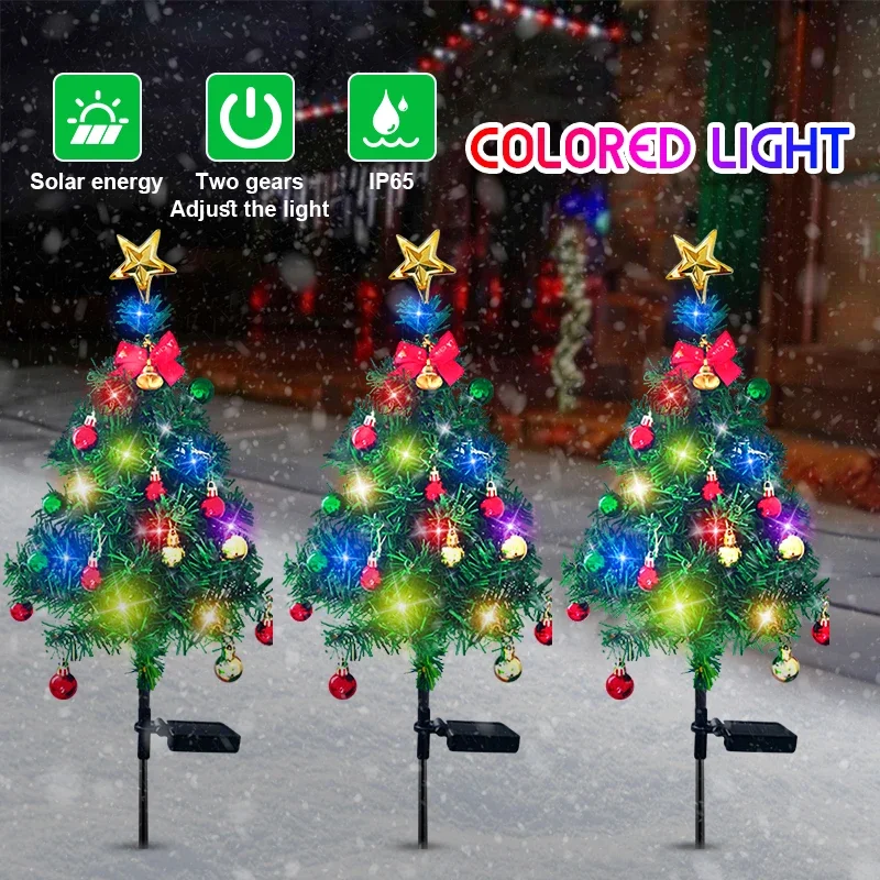 

LED Solar Christmas Tree Decor Lights Outdoor Waterproof Garden Lawn Xmas Tree Stake Light For Pathway Yard Christmas Decoration