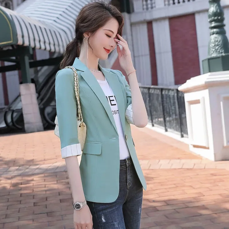 Summer Short Casual Blazer Jacket 2024 New Single buckle Suit Collar Women's Clothes Coat Solid Colour Fashion Outeawer Female