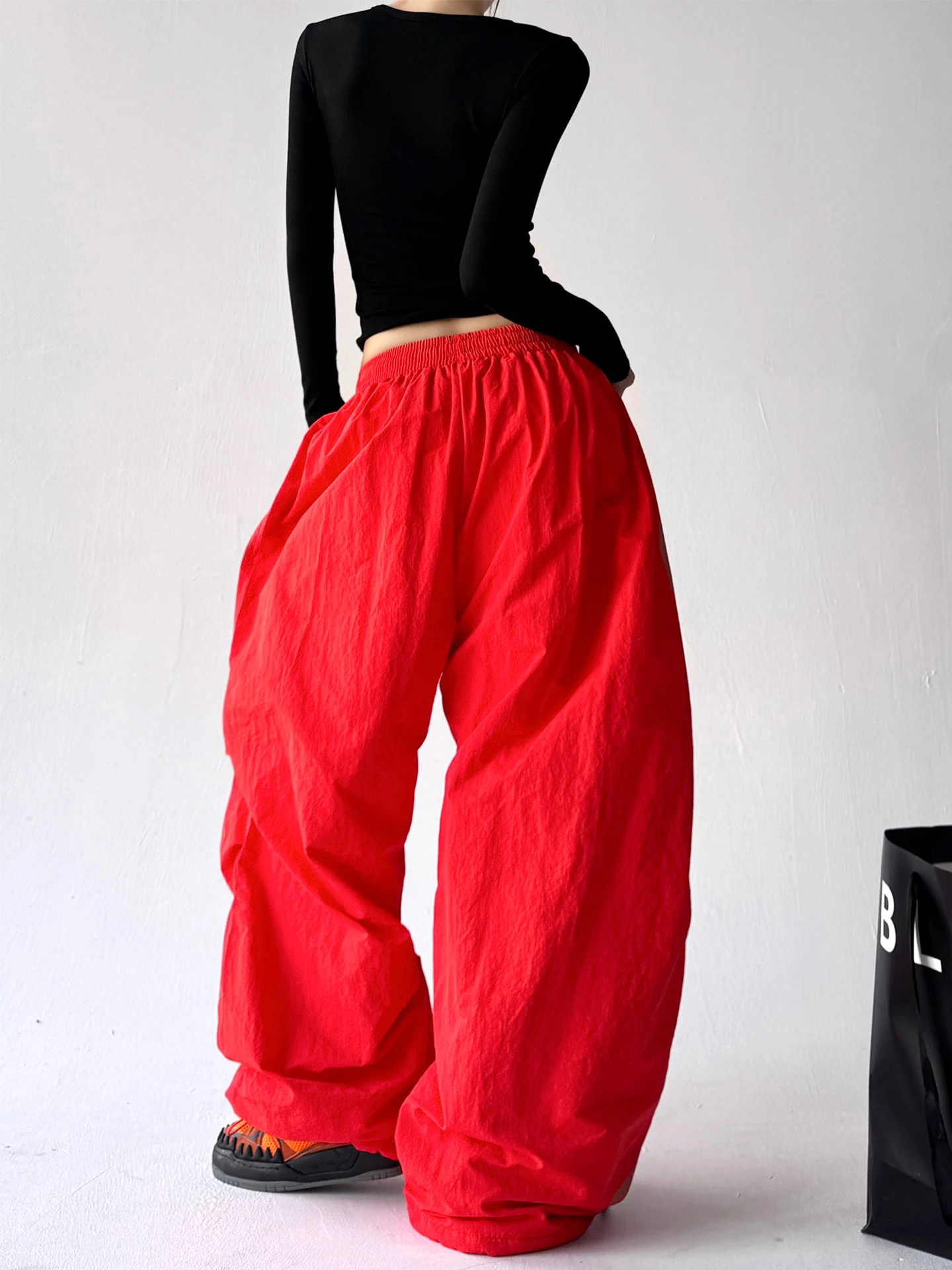 心地よい色の美しい裏地付きワークパンツ レディース ロング丈 ハイウエスト 着痩せ効果 ルーズ ワイドレッグパンツ 通勤 スタイリッシュ