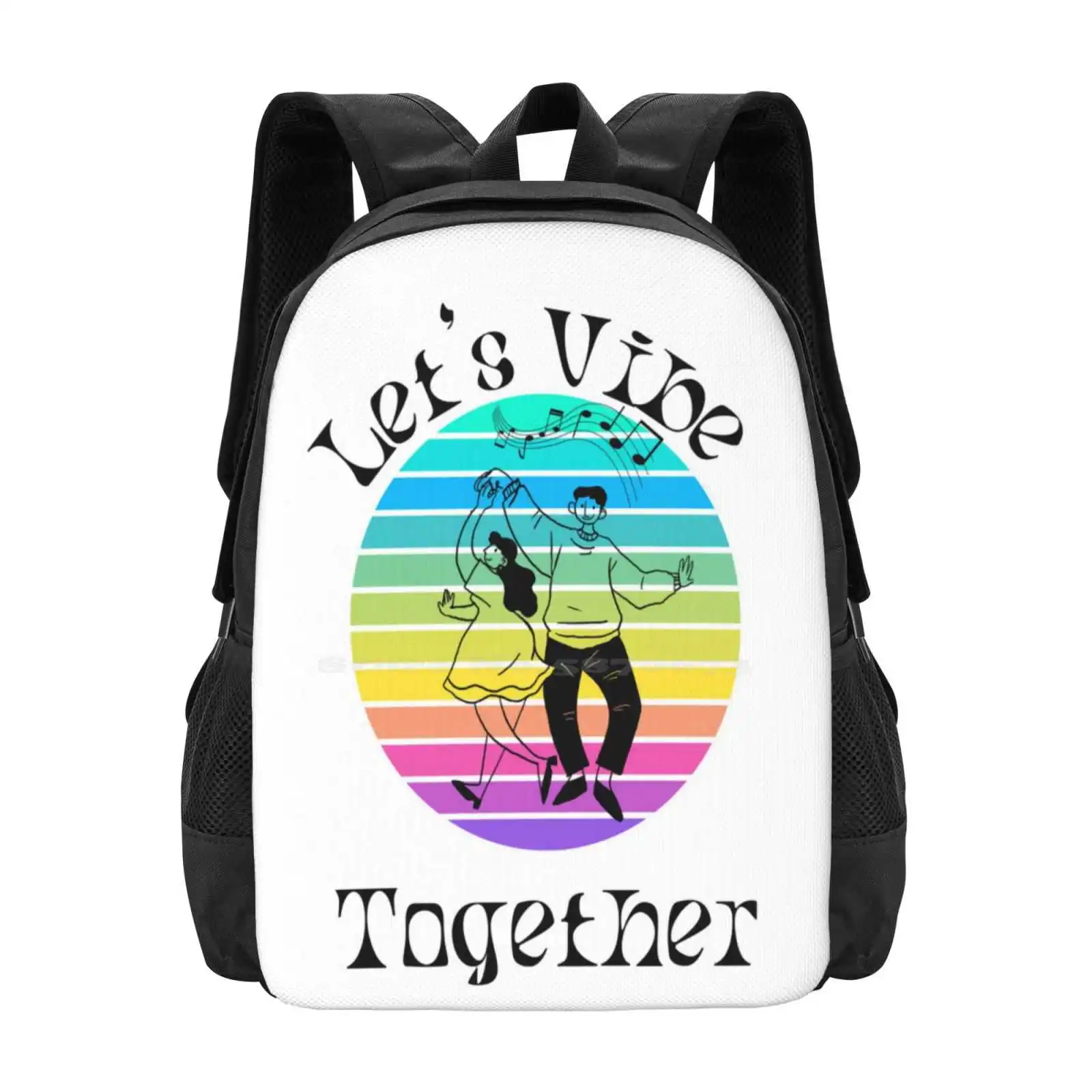 Lets'S Vibe School Bag Big Capacity Backpack Laptop Music Dancing Couple Give Me A Colorful Bladadesign Dancing Together Dance