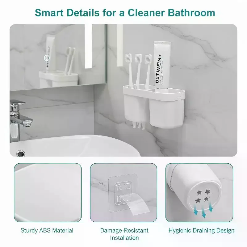 Wall-Mounted Toothbrush Holder Toothbrush Cup Small Self-Adhesive Storage Box For Home Bathroom Kitchen