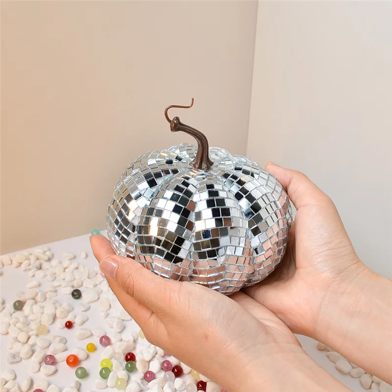 

High Quality-Silver Mirror Disco Ball, Pumpkin Shape Disco Ball, Suitable For DJ Club Party, Halloween Reflective Pumpkin Ball,S