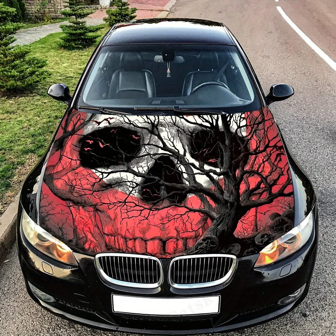 

Dead Wood And Skull PVC Car Hood Stickers, Self-adhesive Wear-resistant Trendy Graphic Stickers, Waterproof Personalized Customi