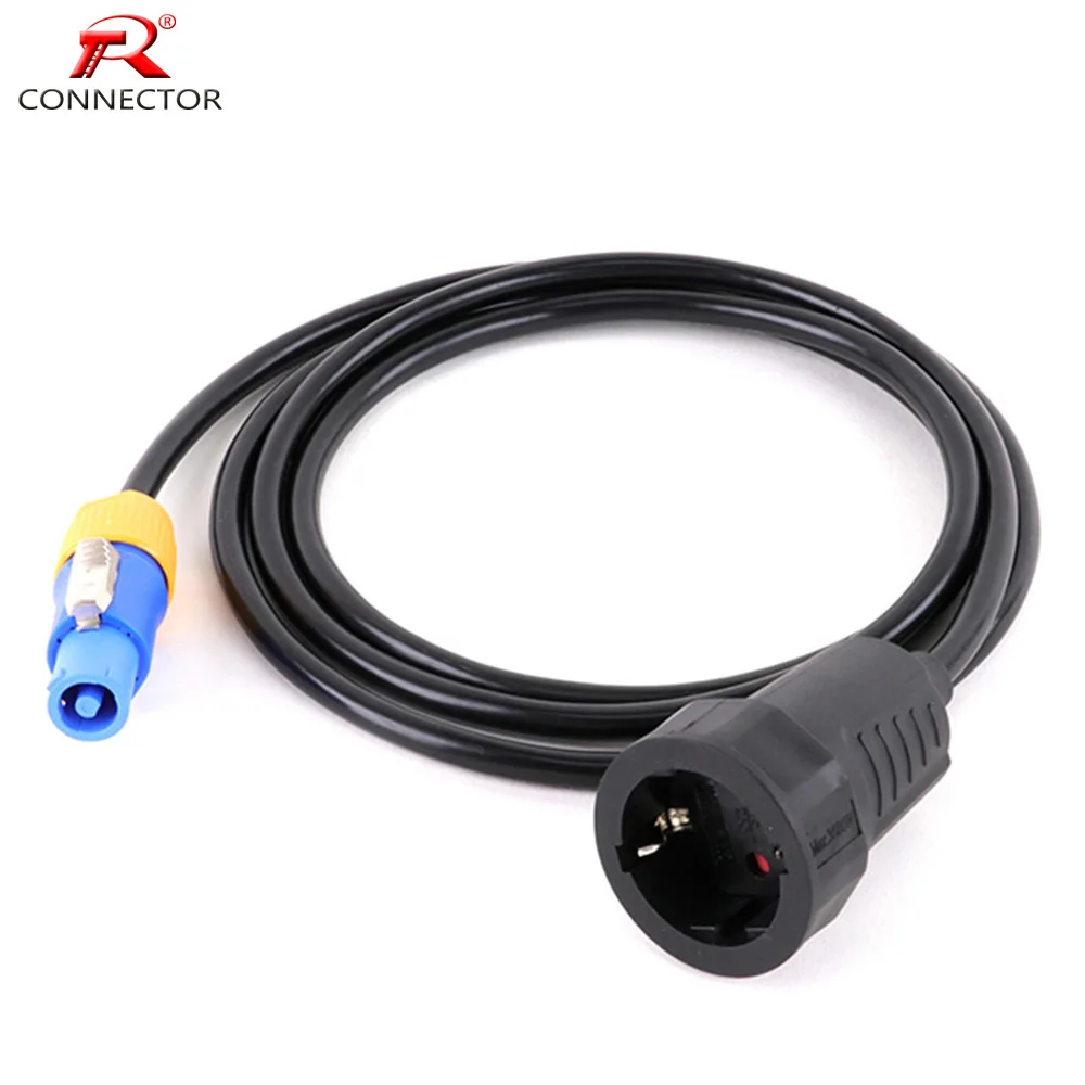 EU Power Cable 16A 250V Assembly 2PIN Round Feet Self Wiring Solderless Power Jack with Ground Line to 20A Powercon Male Plug