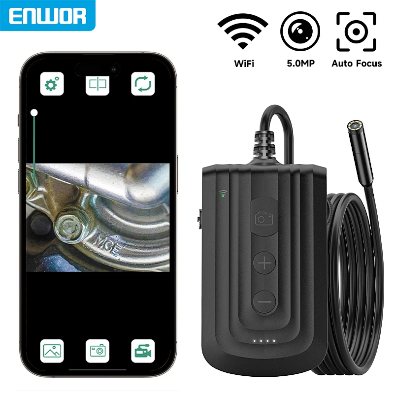 5.0MP WiFi Endoscope Auto Focus 8mm Camera for iOS/Android 1920P Waterproof Rigid Borescope Inspection Camera for Machinery Pipe