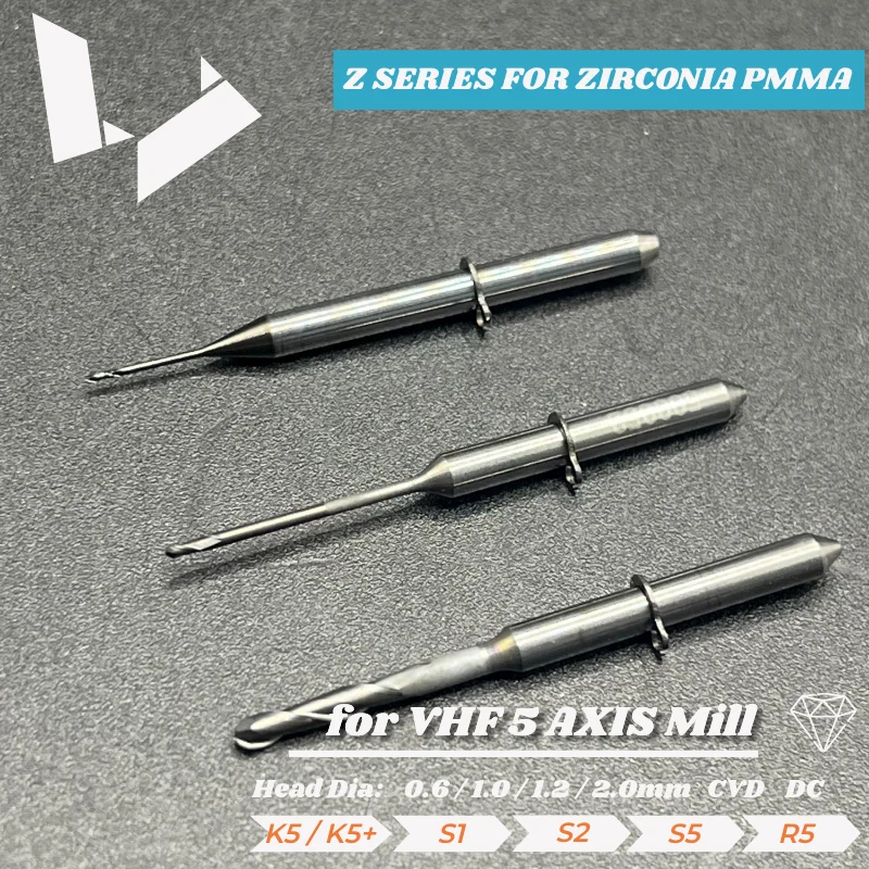 VHF-máquina de fresado de circonia cúbica, cortador con revestimiento de diamante, doble y Triple diente, Z060-R2D-40, Z100-R2D-40, 5 ejes, Z200-R3D-40