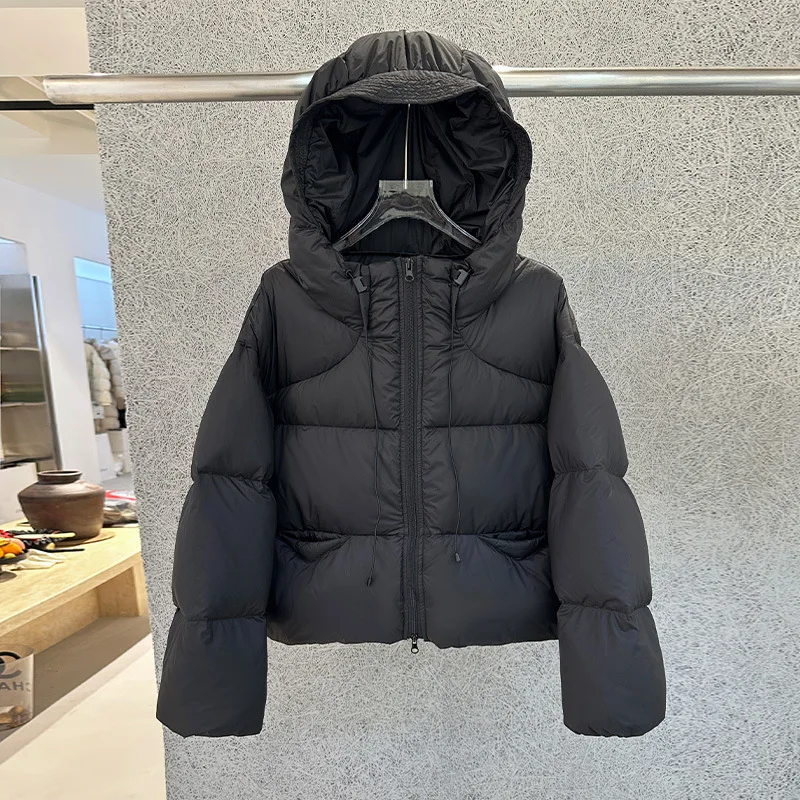 90% الأبيض بطة أسفل سترة المرأة عادية كبيرة الحجم رمادي مقنعين كم طويل نفخة معطف 2025 سميكة الدافئة الصلبة قصيرة سترات أبلى #3