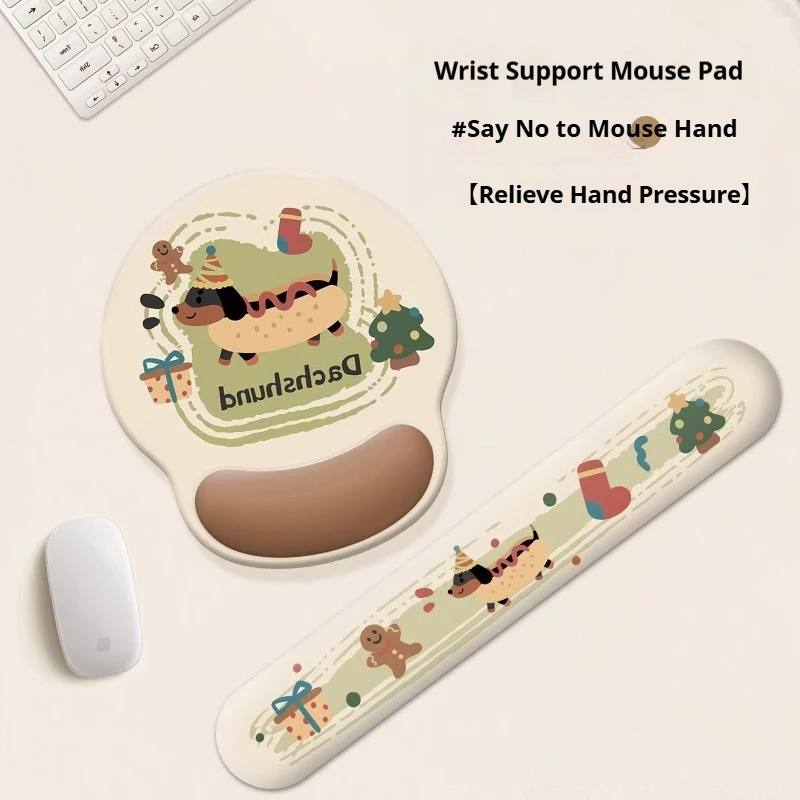 1 Piece Christmas Dachshund Dog Wrist Rest Mouse Pad, Non-Slip for Office and Home Use, Laptop Wrist Support for Women, Halloween and Christmas Gift