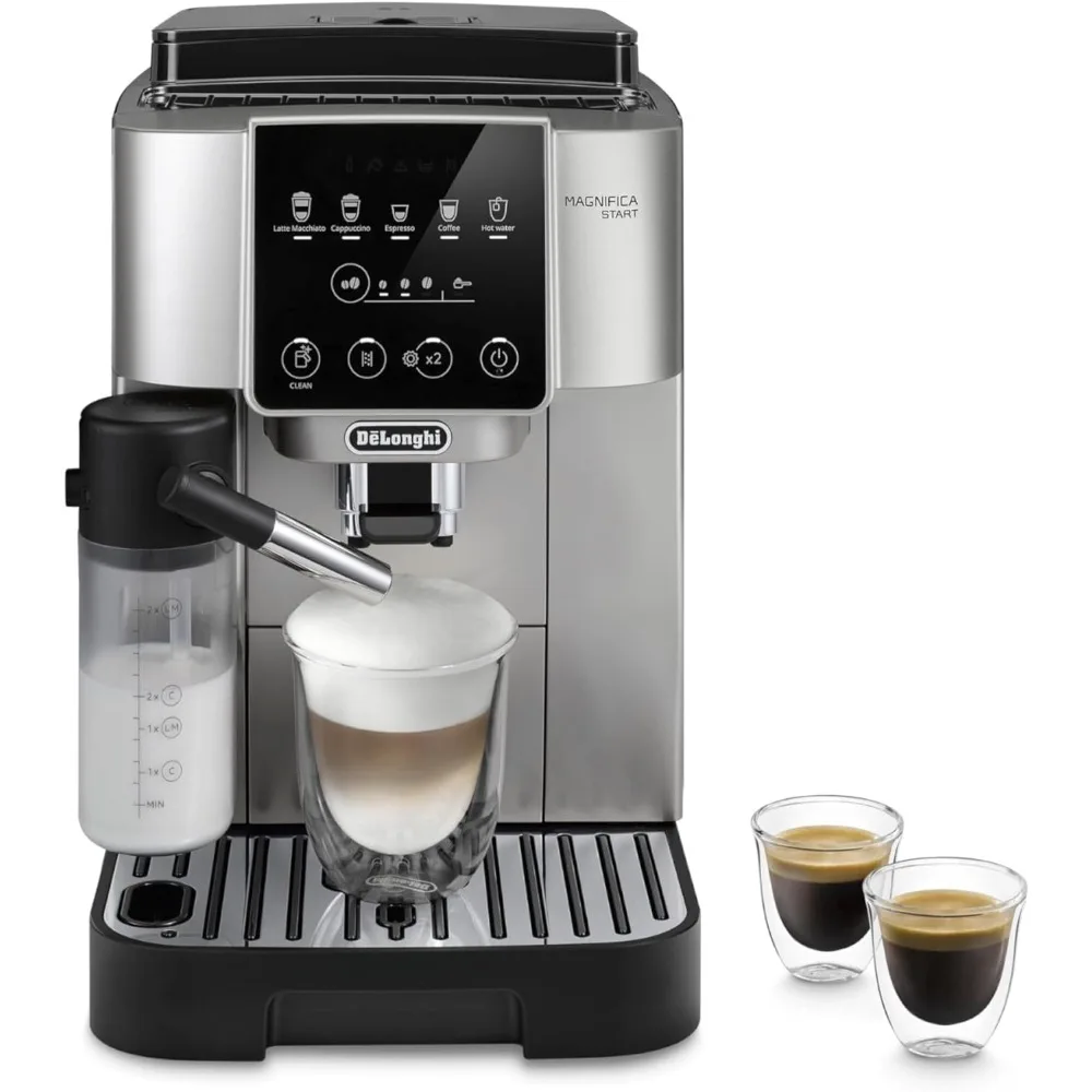 

Espresso & Coffee Machine with Automatic Milk Frother, One Touch Latte, Cappuccino, Built-in Grinder, Silver