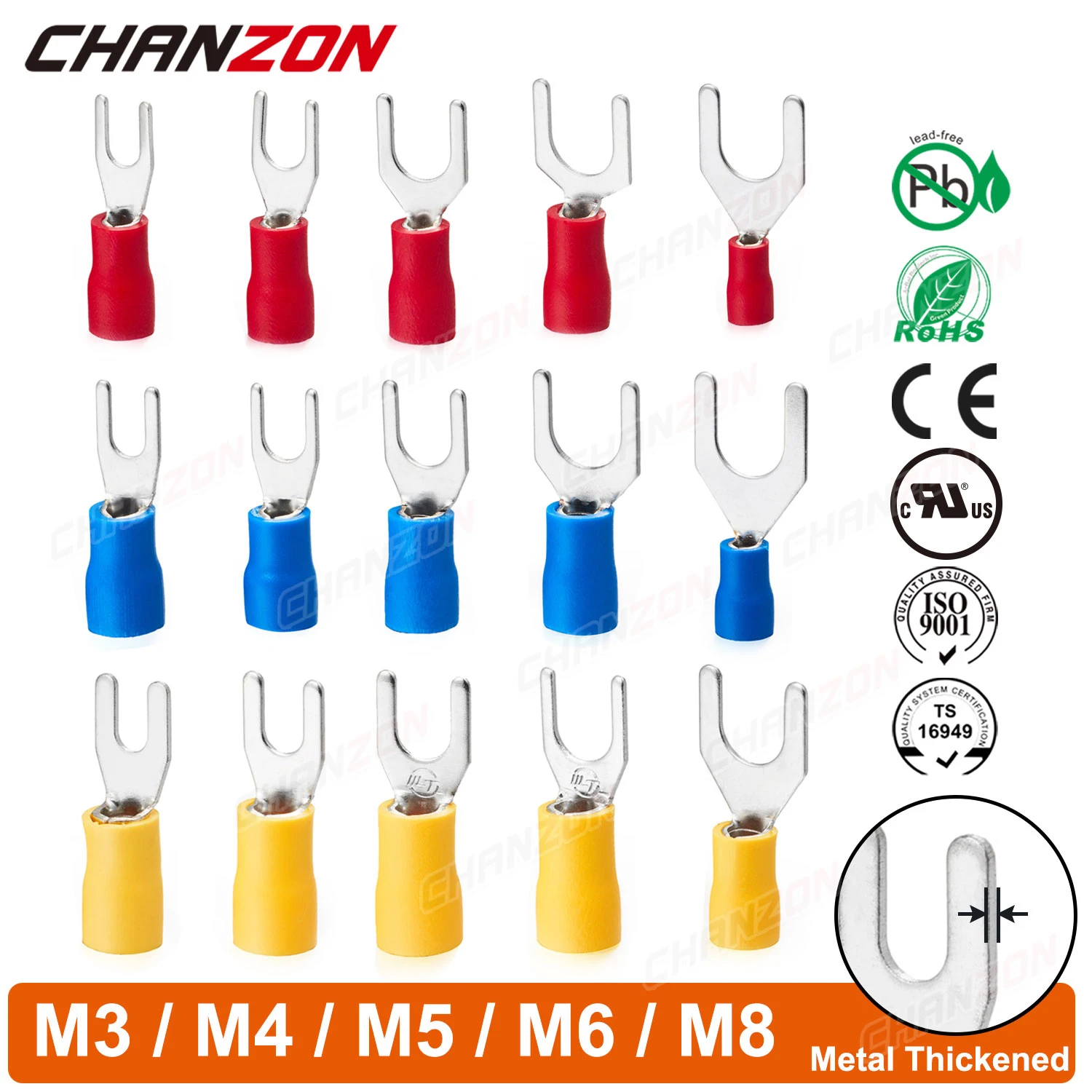 30/50/100PCS SV1.25 SV2 SV5.5 Electrical Fork Wire Connectors Insulated Copper Splice Crimp Wirefy Solderless Terminals 22-10AWG