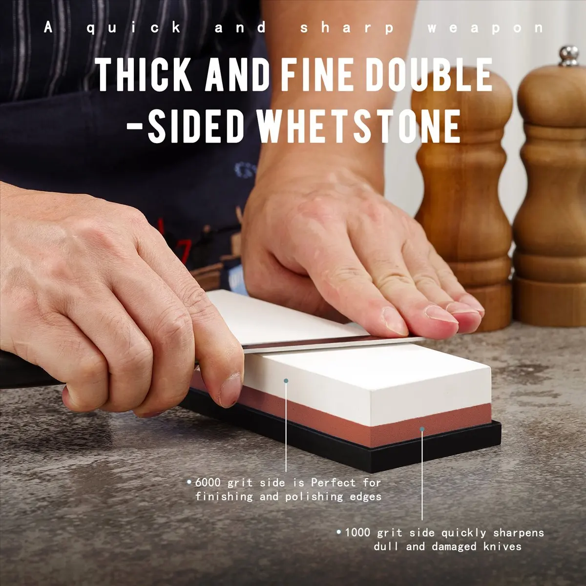 Sharpening Stone,Whetstone Grit 1000/6000,2 in 1 Pair-Sided Knife Sharpener with Non-Slip Silicone Base & Angle Guide &LICG