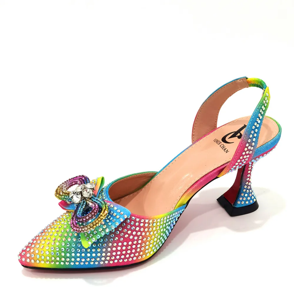 New Arrival Fashion CR920 Italian Shoes and Bag Sets Rainbow Women Wedding Special Appliques for African Lady Sandals Bag
