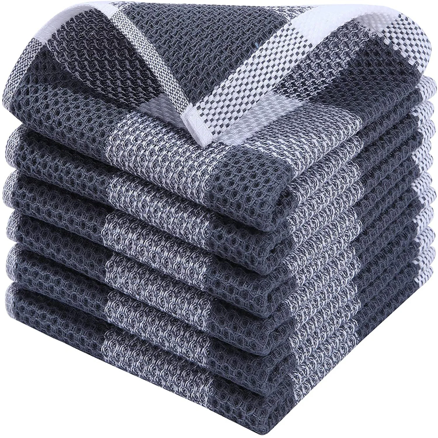 2Pcs 34*34cm Cotton Dishcloth Honeycomb Towel Colored Squares Ultra Soft Absorbent Cloth Household Kitchen Cleaning Cloth Tools