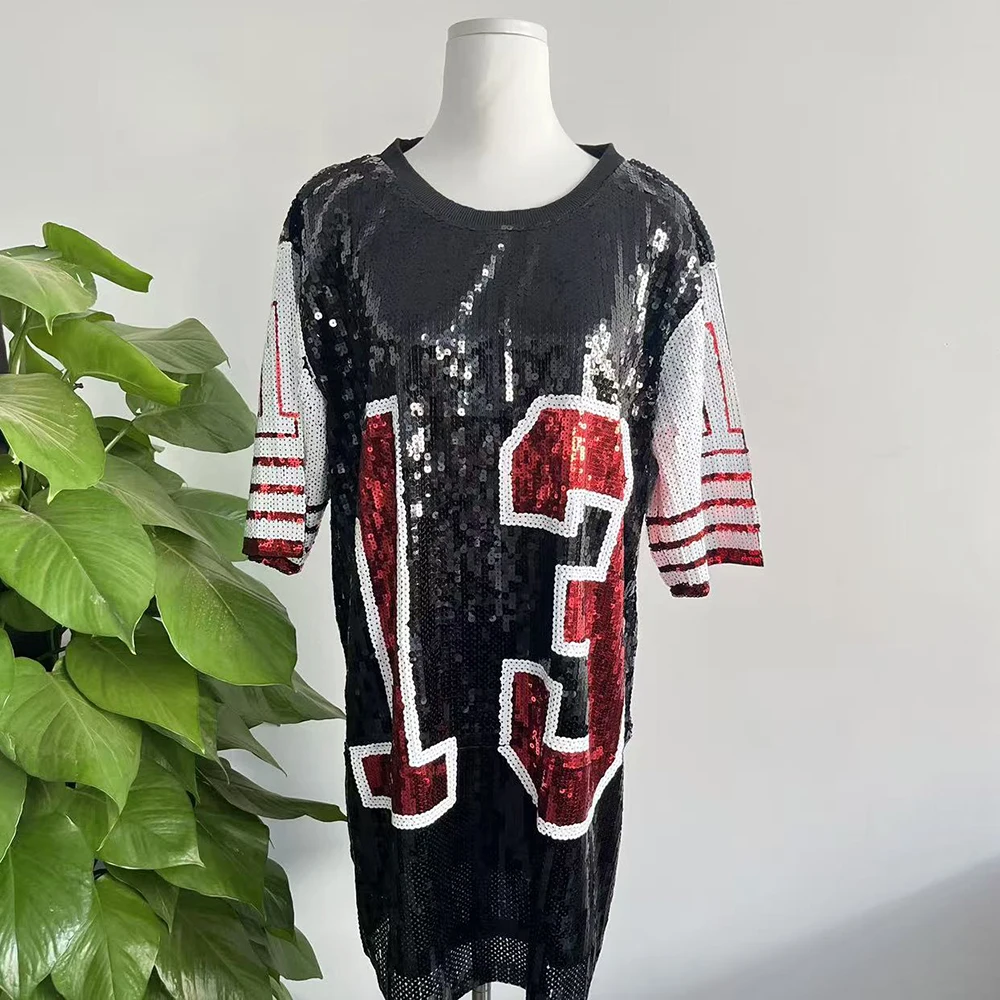 Greek Fashion Red Black White Number 13 Sequin shining hip hop Sorority Sequin shirts coat