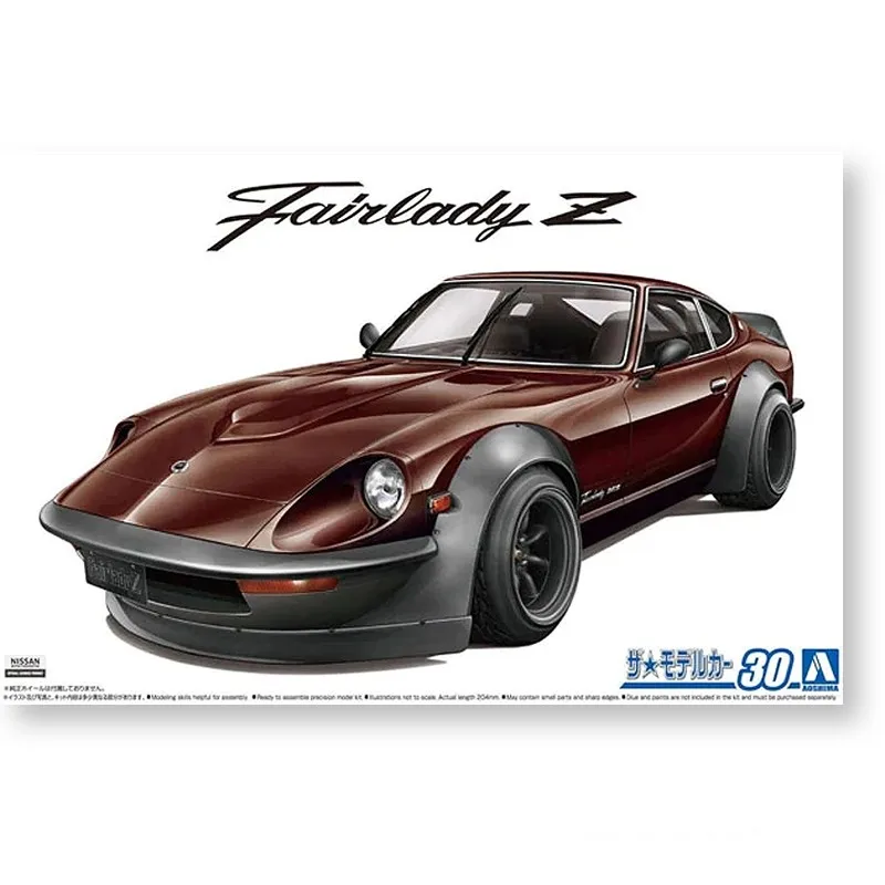 Aoshima 05844 Statisches zusammengebautes Automodellspielzeug im Maßstab 1:24 für Nissan S30 Fairlady Z Aero Custom 1975 Automodellbausatz