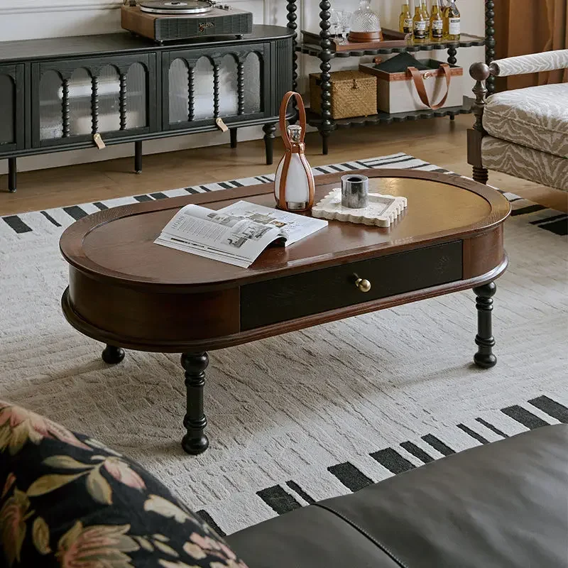 Retro solid wood coffee table removable small apartment living room coffee table 2025 new model