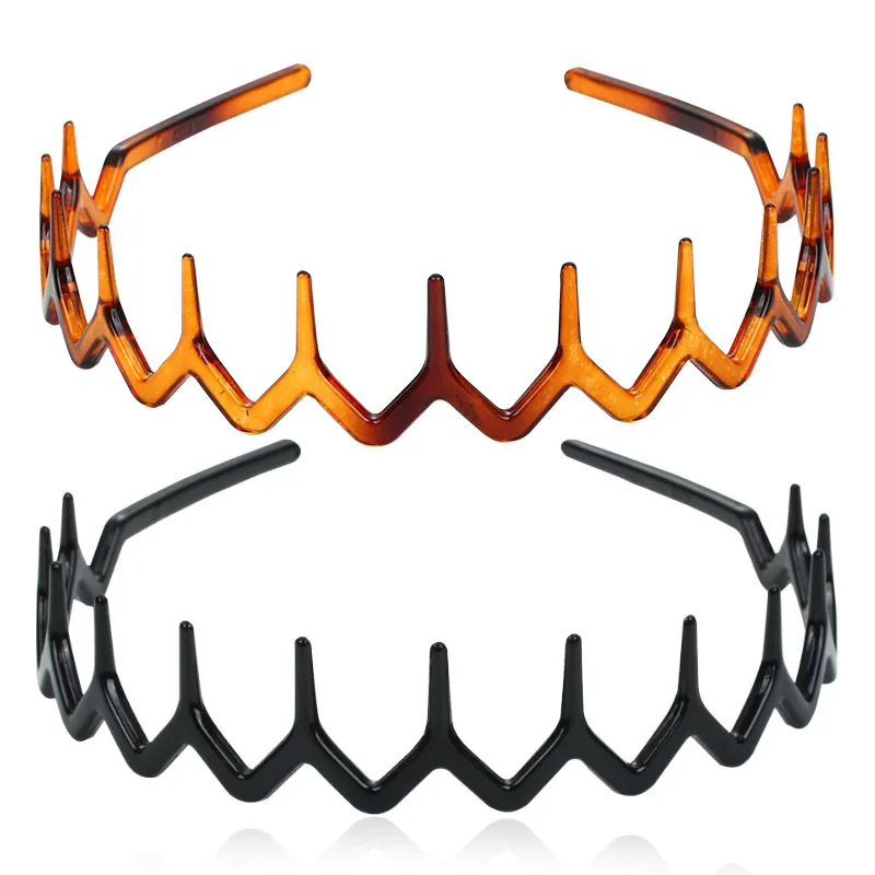 1pcs/set Black amber wave long teeth headband Anti-fall resin plastic with teeth non-slip headband for men and women face wash h （random color）