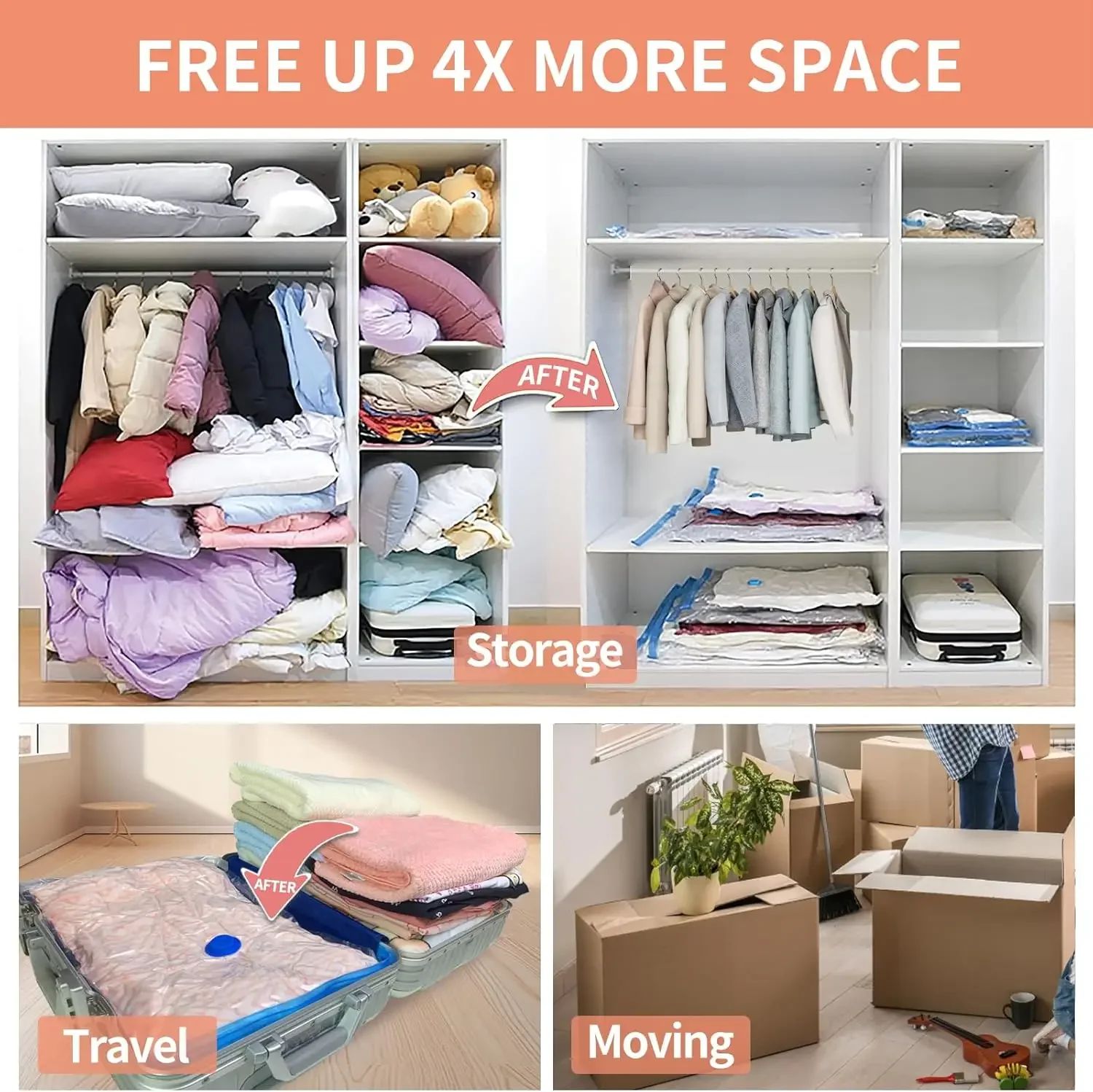 Vacuum Storage Bags Space Saver 80% More Compression Organizer Vacuum Sealer Bags with Travel Hand Pump for Blankets Clothes gallery 5