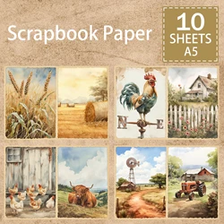 10 Sheets A5 Size Animal Farm Wheat Rooster Background Vintage Grunge Journal Planning Scrapbooking