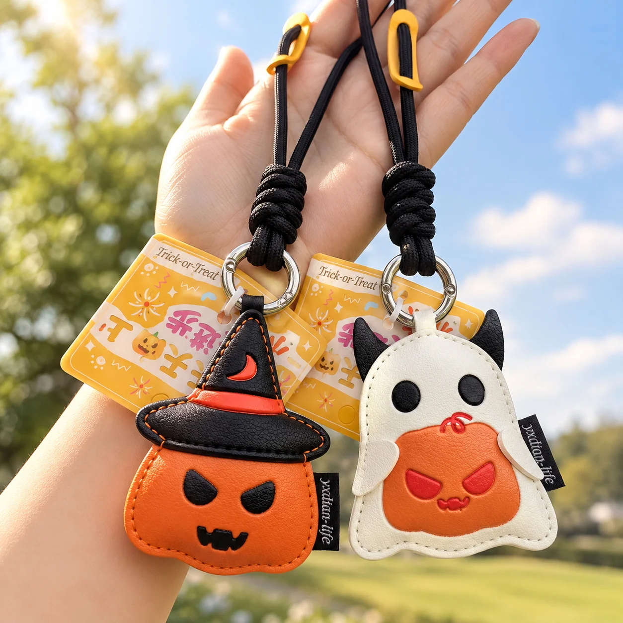 Halloween Pumpkin & Ghost Leather Keychain Cartoon Bag Charm Pu Key Chain Holiday Christmas for Couples, Spooky Gift Pendant