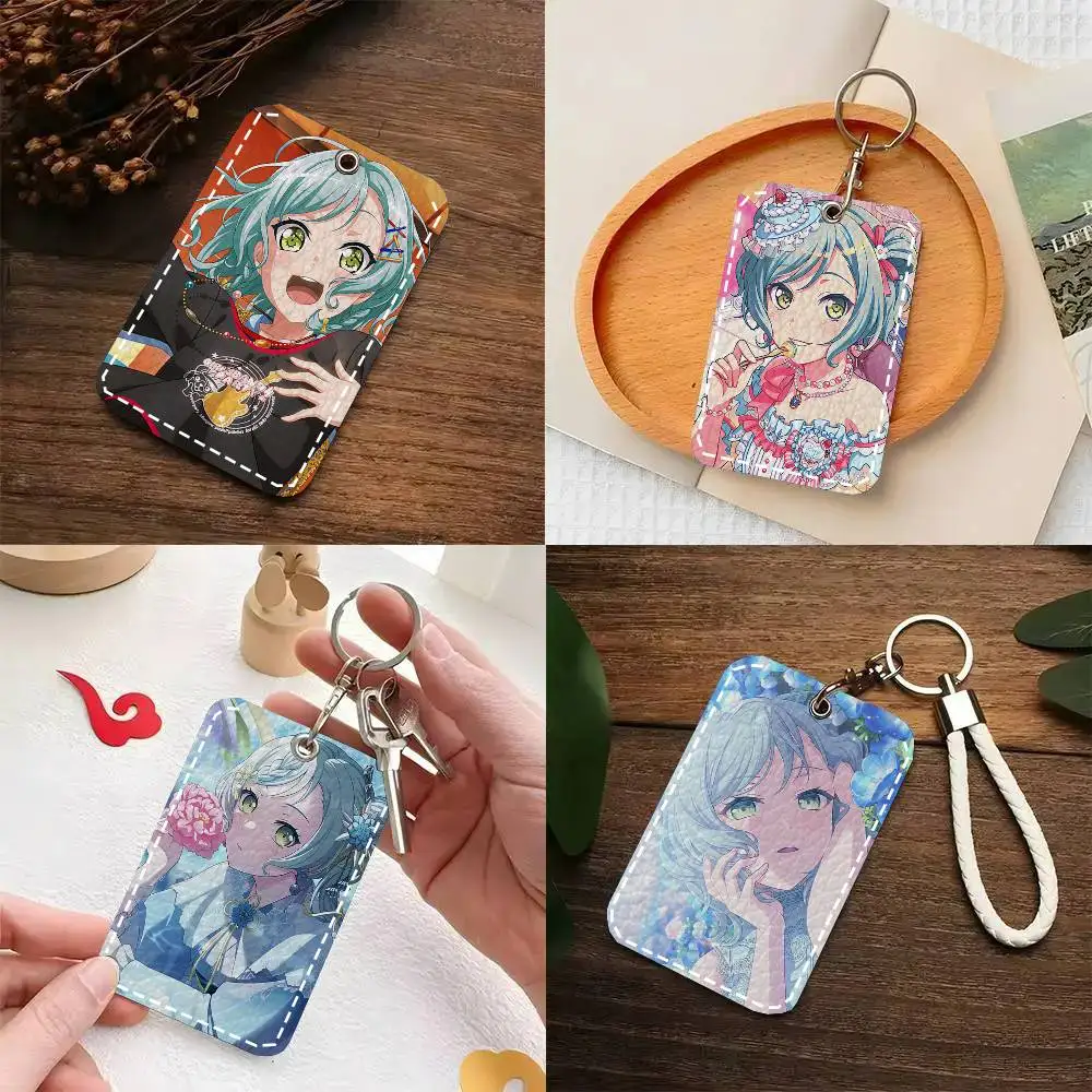 Hikawa Hina Anime BanG D-Dream Card Wallet With Keychain PU Leather Printed Pattern Card Holder
