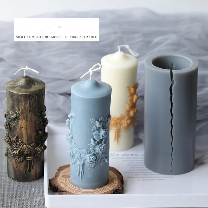 3D Carved Cylindrical Silicone Clay Soap Mould for Making Candles Scented Candle Silicone Mould