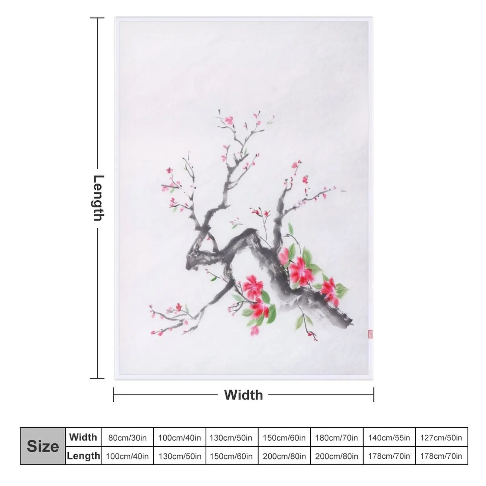 Cherry blossom branch sumi-e ink painting with bright pink flowers art print Throw Blanket Moving Giant Sofa Hairys Blankets