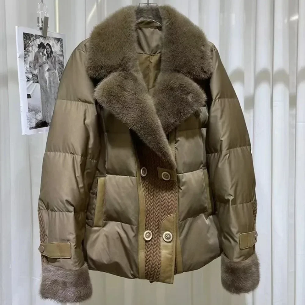 New Jacket Autumn Winter Women Natural Goose Down Coat Warm Luxury Comfortable Casual Real Mink  Collar Puffer Jacket