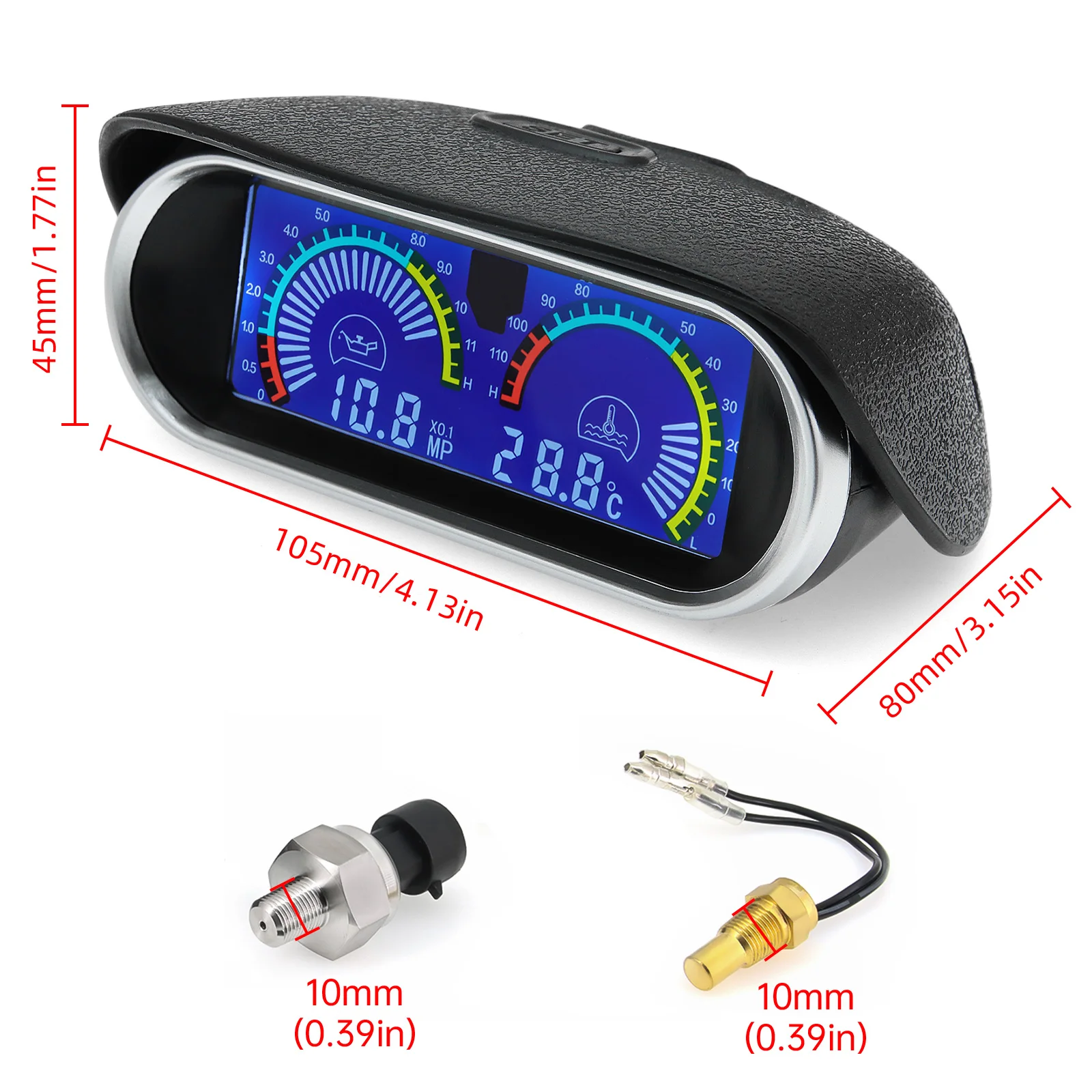 2 In 1 Universal 12v/24v Truck Car Oil Pressure Gauge + Water Temperature Gauge Meter Sensor Oil Press Indicator 26~40mm Adapter