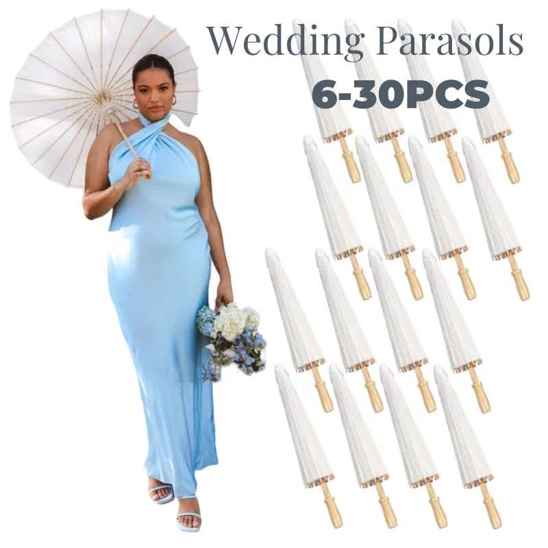 6-30PCS Wedding Parasols White Umbrella Paper Parasol Chinese Paper Umbrellas Photography Props for Baby Shower Party 60/80cm