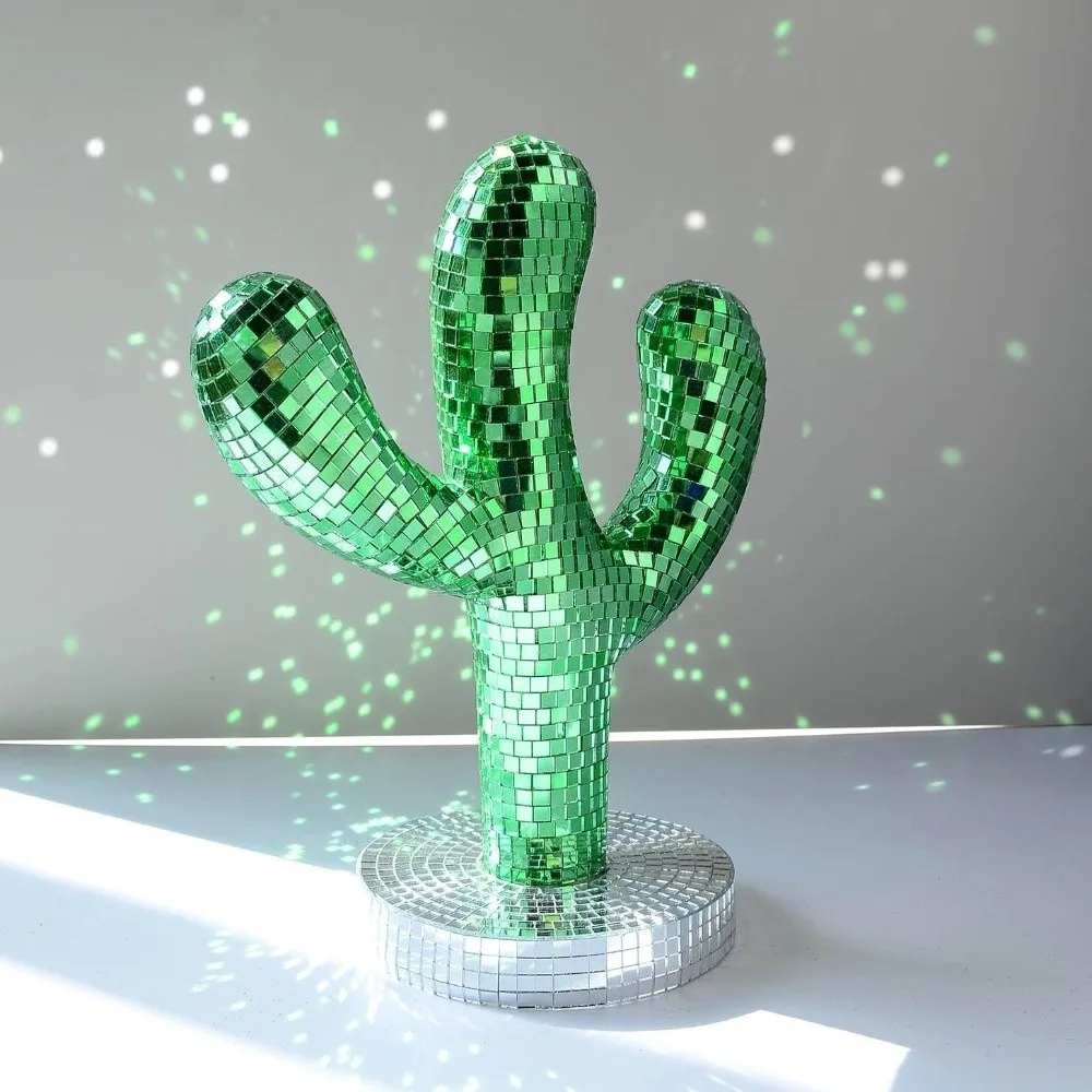 Shining Disco Ball Cactus Ornament Reflective Sparkling Reflective Ornament Handmade Glass Mirror Desktop Figurine Living Room