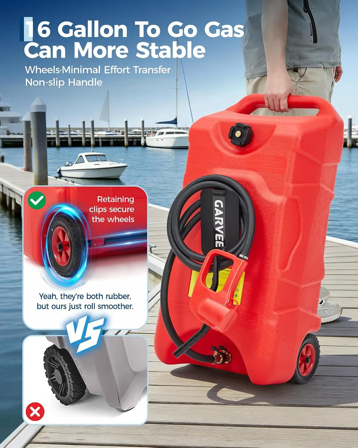 16 Gallon Fuel Tank Can, 10 ft Manual Siphon Pump – Heavy-Duty Portable Gas Container