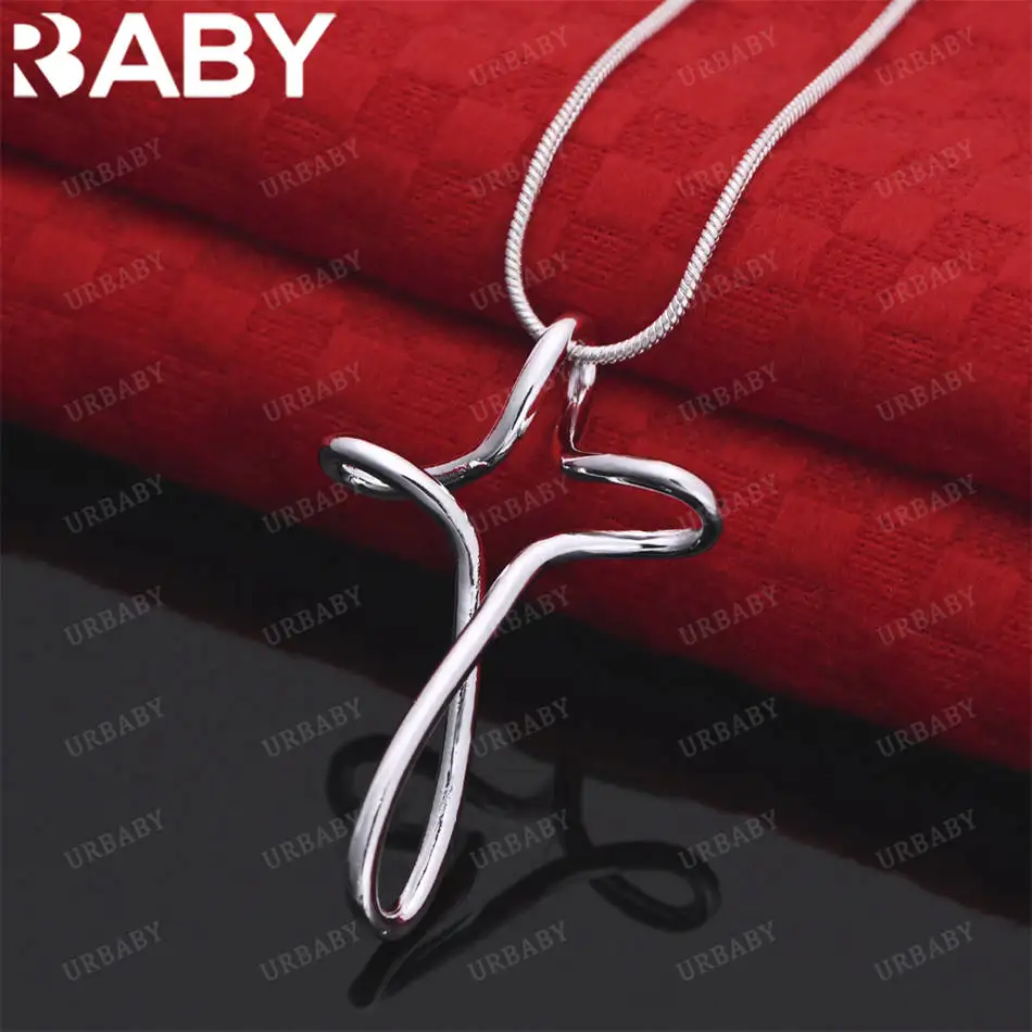 

URBABY 40-75cm 925 Sterling Silver Irregular Lines Pendant Necklace For Women Men Creativity Gifts Street All-match Party