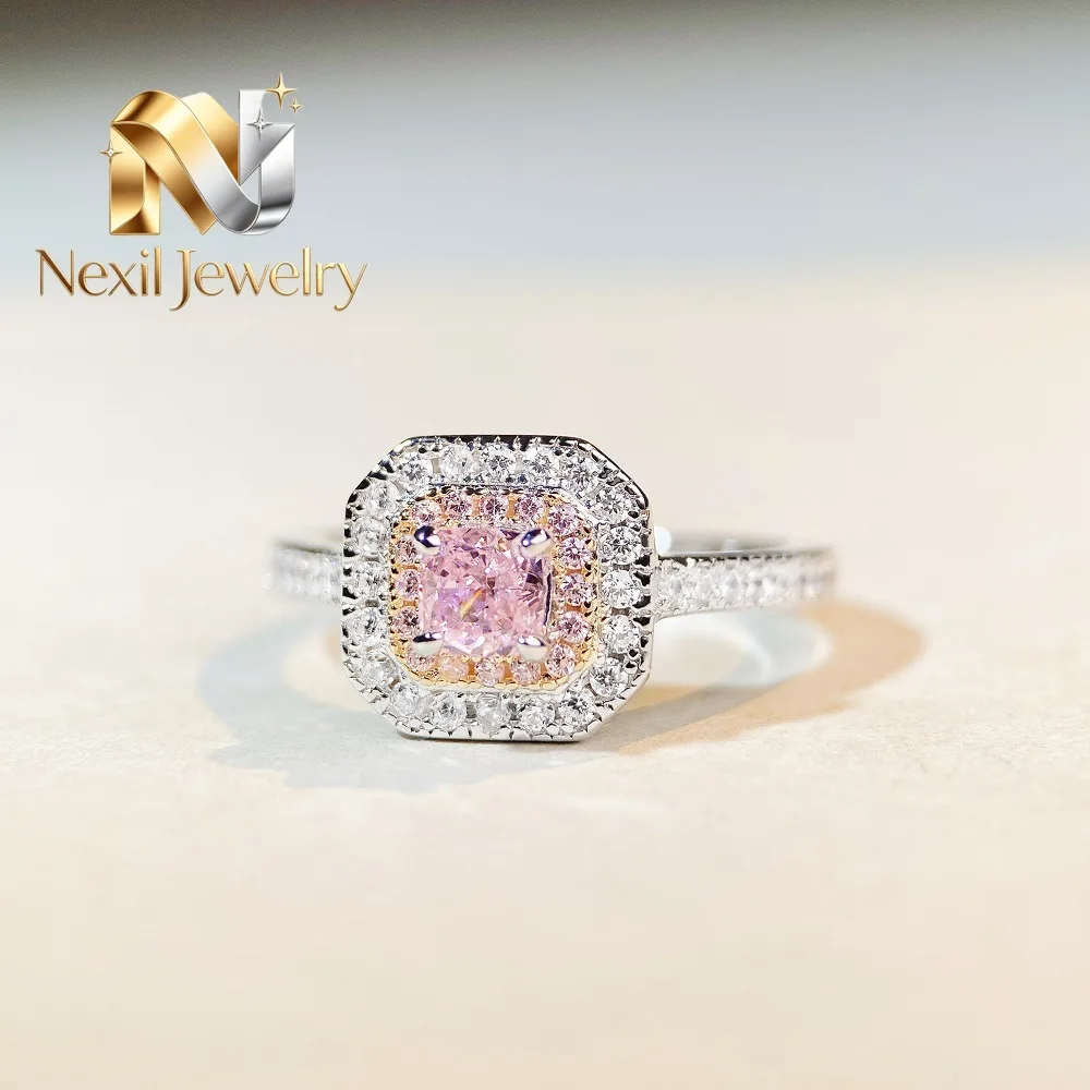 Nexil Jewelry  Luxury Solid Platinum PT950 Women's Ice Flower Cut Fashion High-grade Pink Diamond Ring